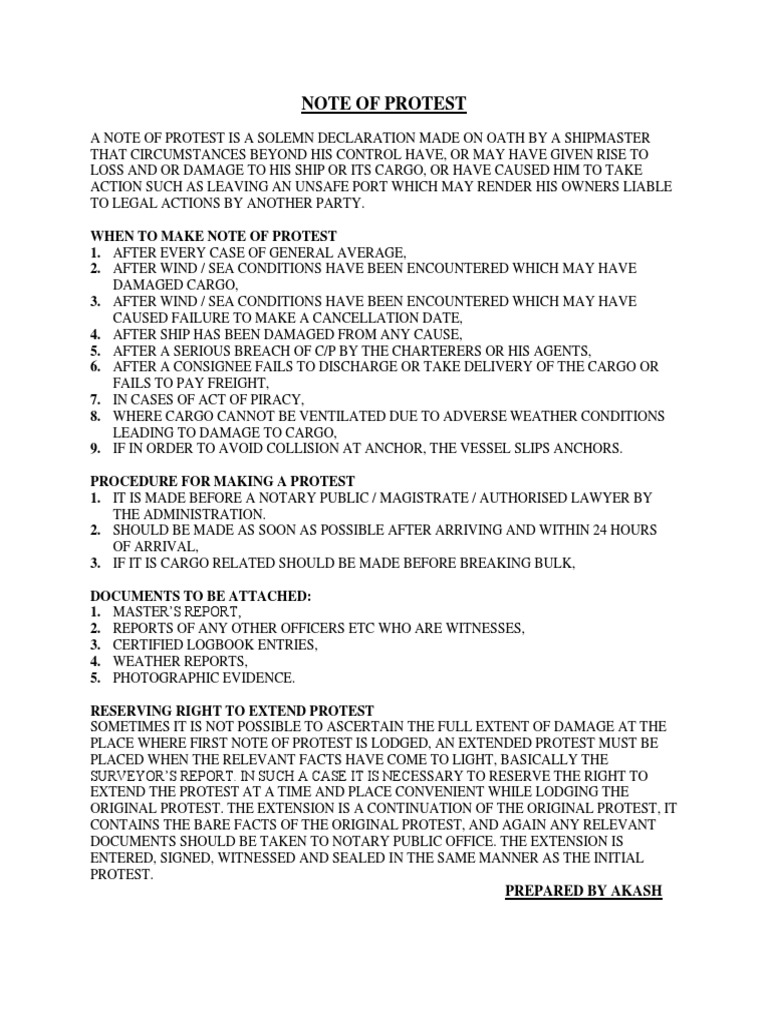 Note of Protest: Prepared by Akash | PDF | Law