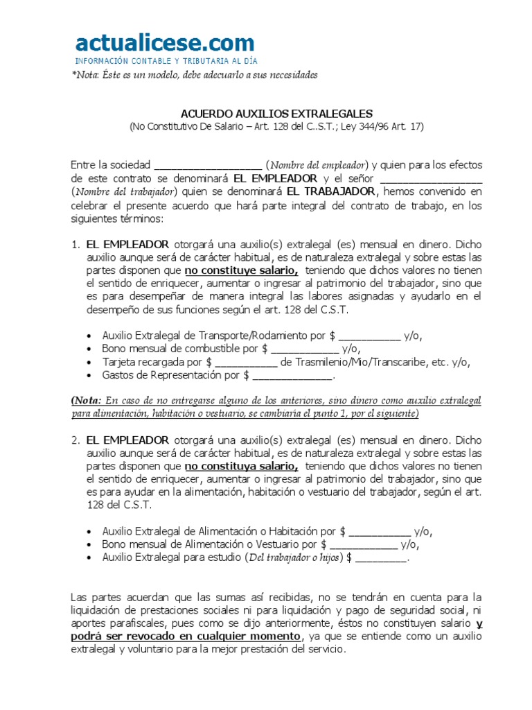 Acta Pagos No Salariales O Extralegales PDF Sociedad De