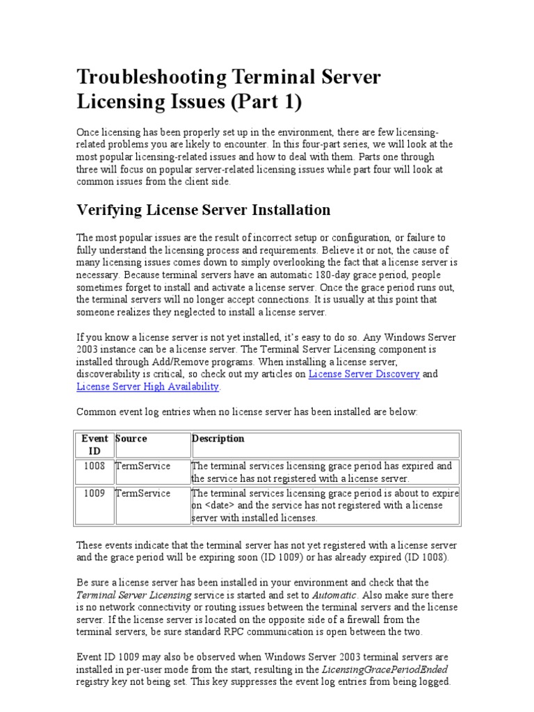 Troubleshooting Terminal Server Licensing Issues | PDF | Windows ...