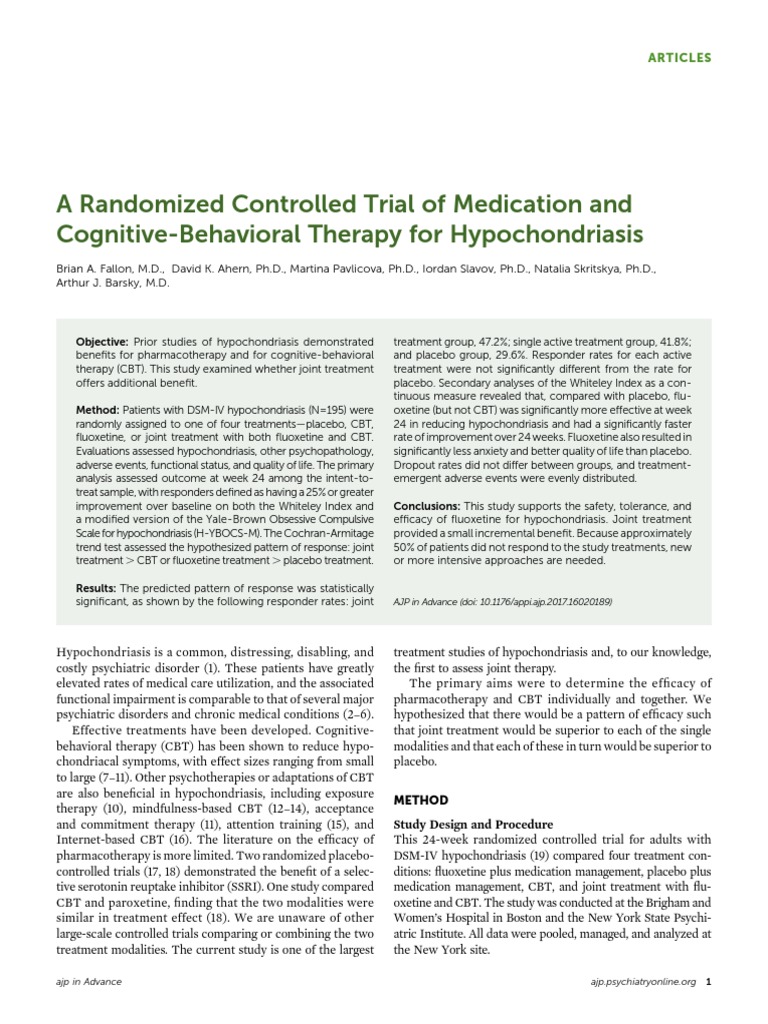 Hypochondriasis Treatment Study | PDF | Cognitive Behavioral Therapy | Placebo