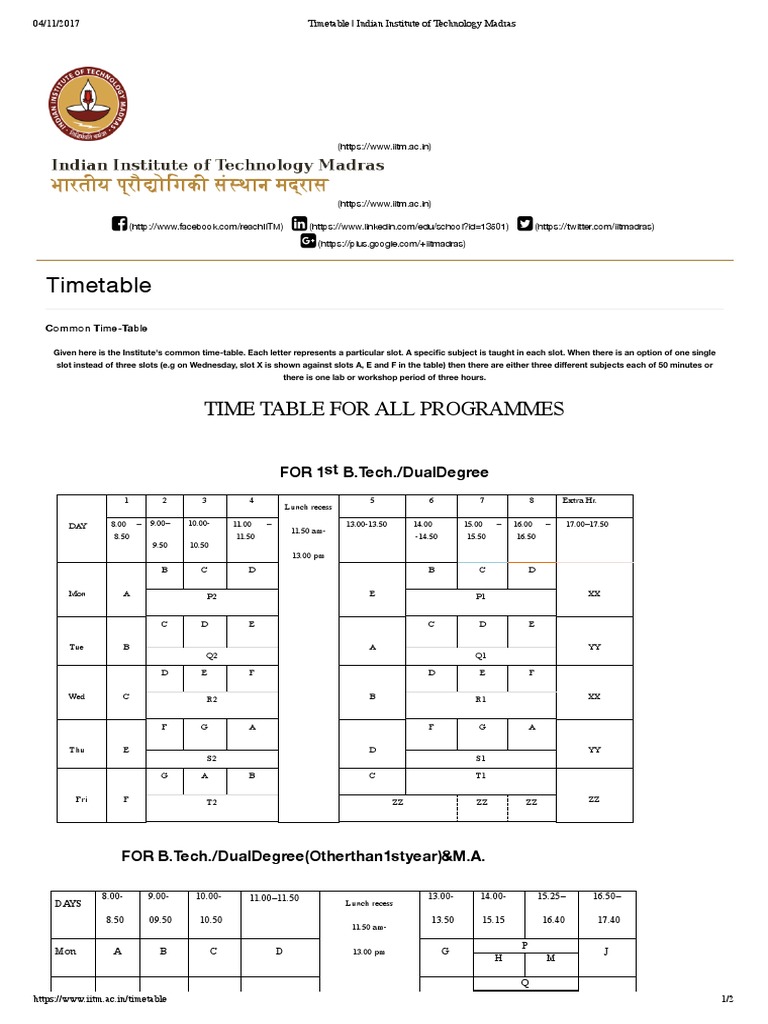 Iitm Timetable Vocational Education Academic Degree
