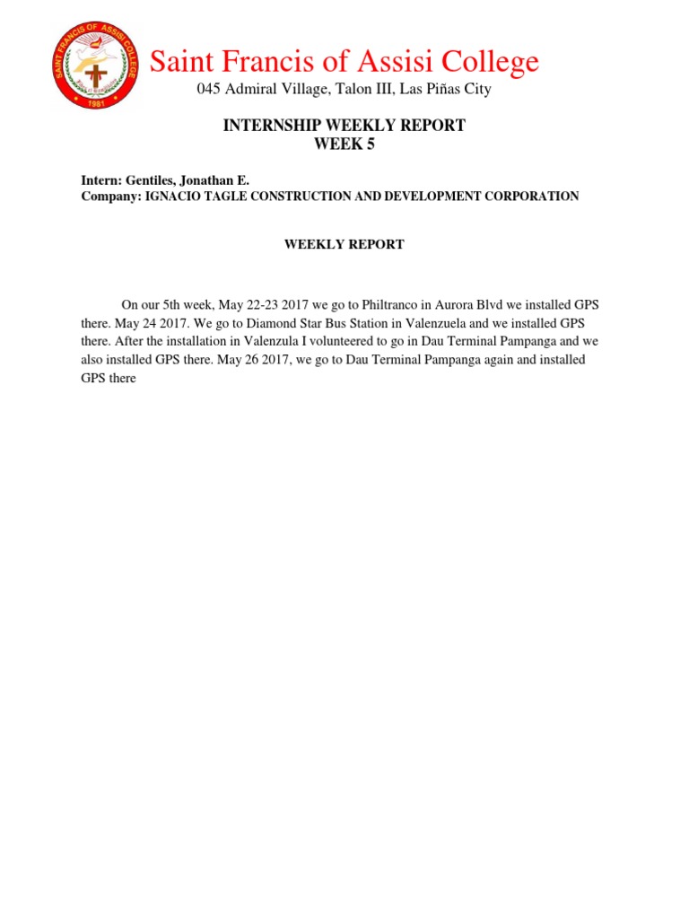 Week 5 Internship Weekly Report | PDF | Social Science | Wellness
