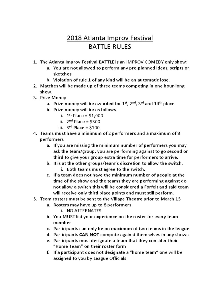 Atlanta Improv Festival Battle Rules | PDF | Theatre | Leisure