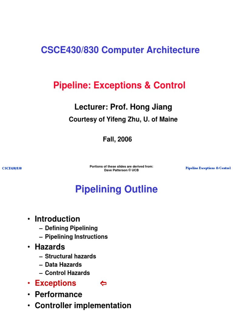 CSCE430/830 Computer Architecture: Pipeline: Exceptions & Control | PDF ...