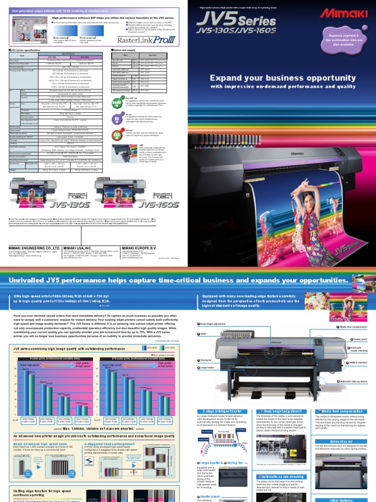 JV5 Series High-Speed Inkjet Printer Specs | PDF | Printer (Computing ...
