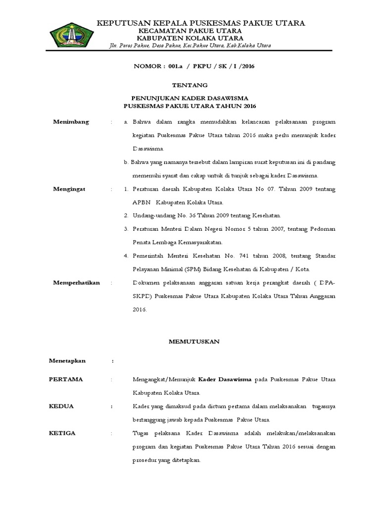 Contoh Sk Dasawisma Guru Paud