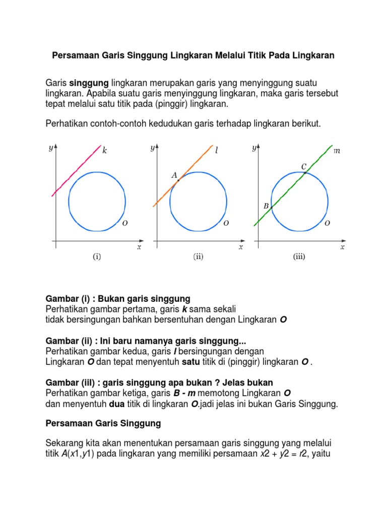 Contoh Soal Persamaan Garis Singgung Lingkaran Contoh