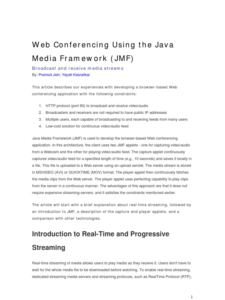 Web Conferencing Using The Java Media Framework (JMF) : Introduction To ...