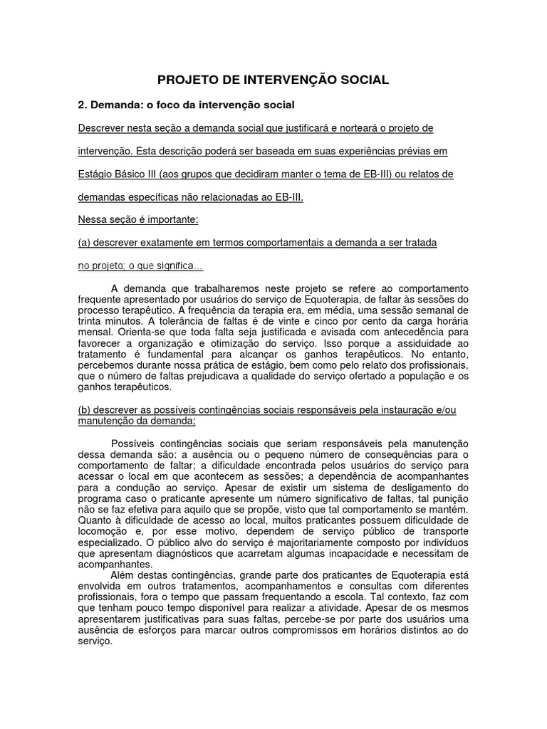 Projeto De Intervenção Social | Comportamento | Tempo