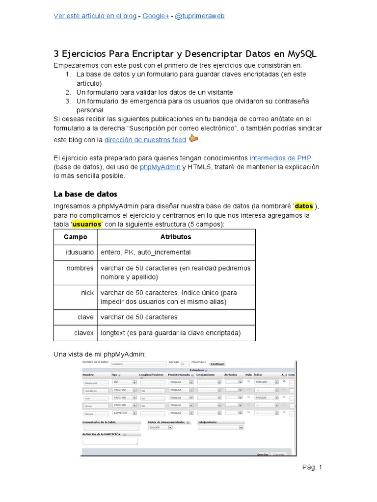 3 Ejercicios para Encriptar y Desencriptar Datos en MySQL PDF | PDF ...