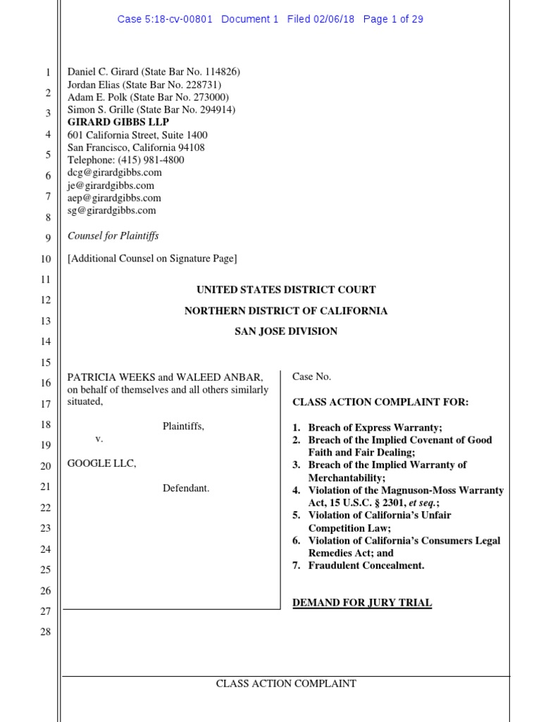 Google Pixel Microphone Defect Lawsuit | PDF | Class Action | Lawsuit