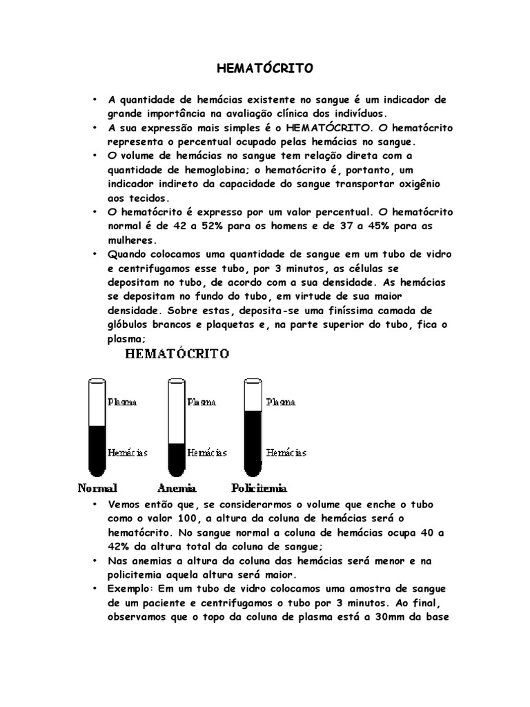 HEMATÓCRITO | PDF | Tipo sanguíneo | Transfusão de sangue