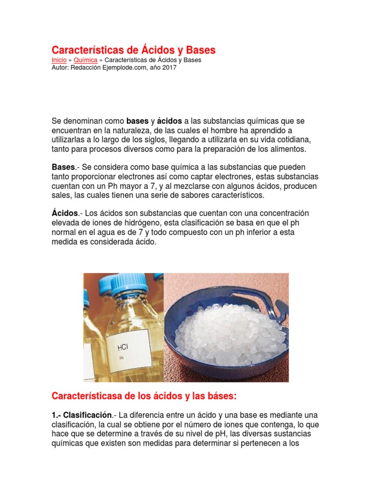 Características de Ácidos y Bases Ácido Ph