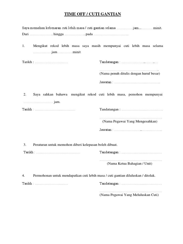 Borang Cuti Gantian  Time Off  PDF