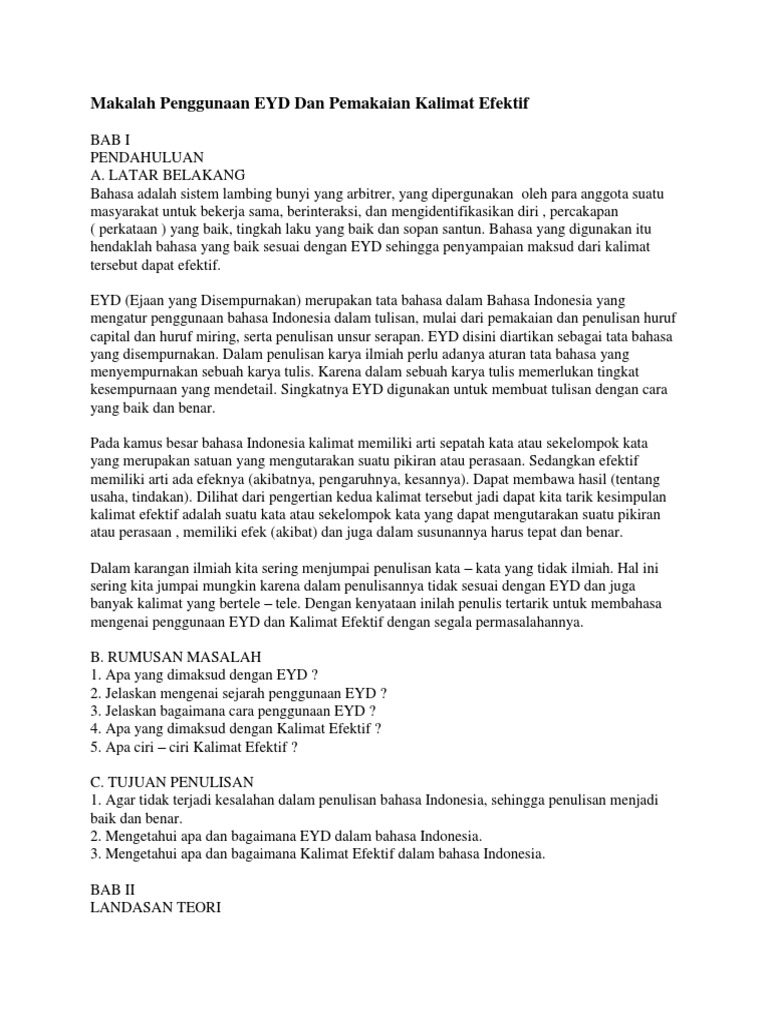 Makalah Penggunaan Eyd Dan Pemakaian Kalimat Efektif