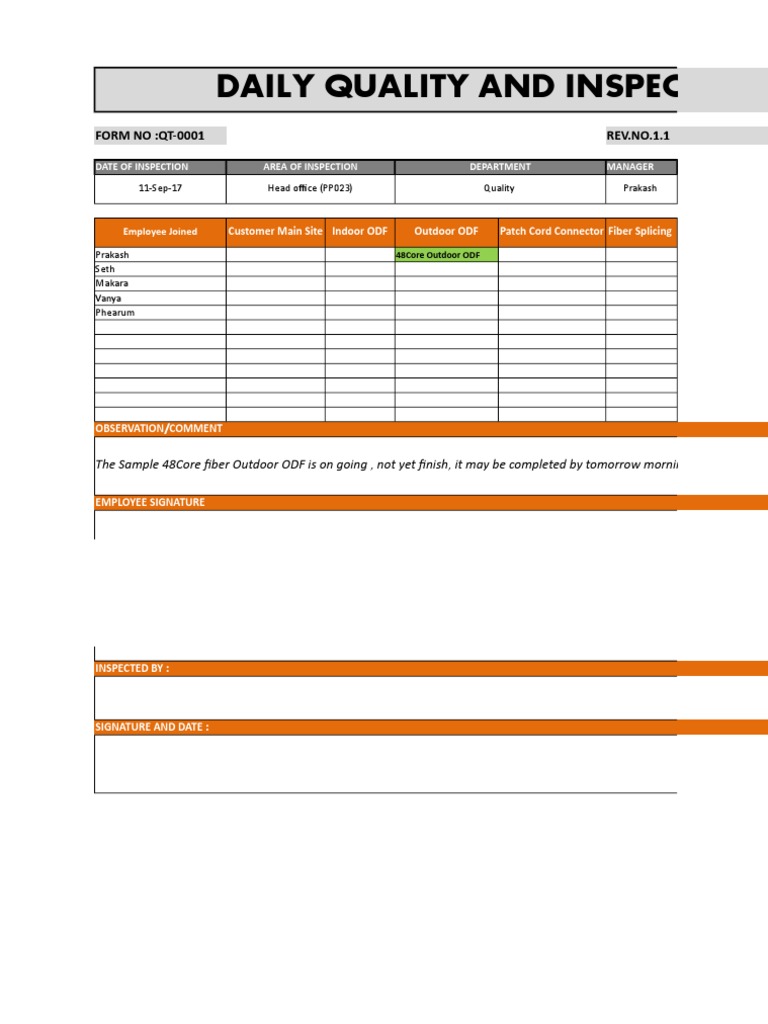 Daily Quality and Inspection Report | PDF | Telephony Equipment ...