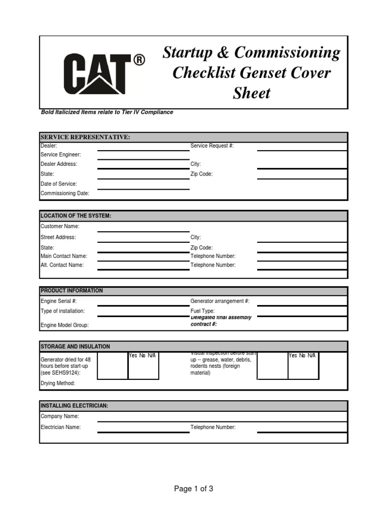 Generator Commissioning Checklist | PDF | Electrician | Manufactured Goods