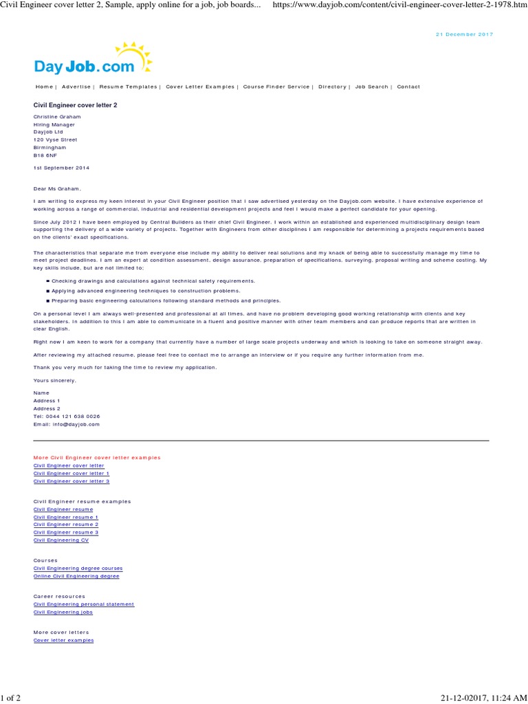 Civil Engineer Cover Letter 2, Sample, Apply Online for a ...