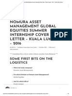 Nomura Asset Management Global Equities Summer Internship Cover Letter - Kuala Lumpur - 2016 - Cover Letter Library
