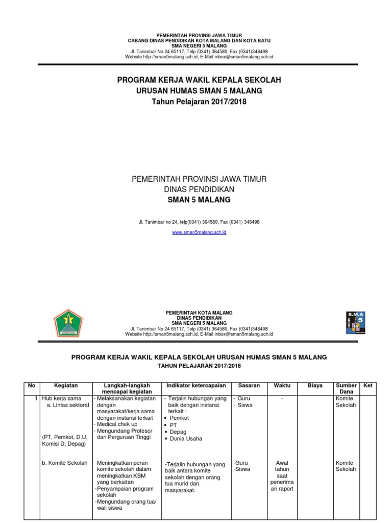 Program Kerja Humas Sma 5 Docx