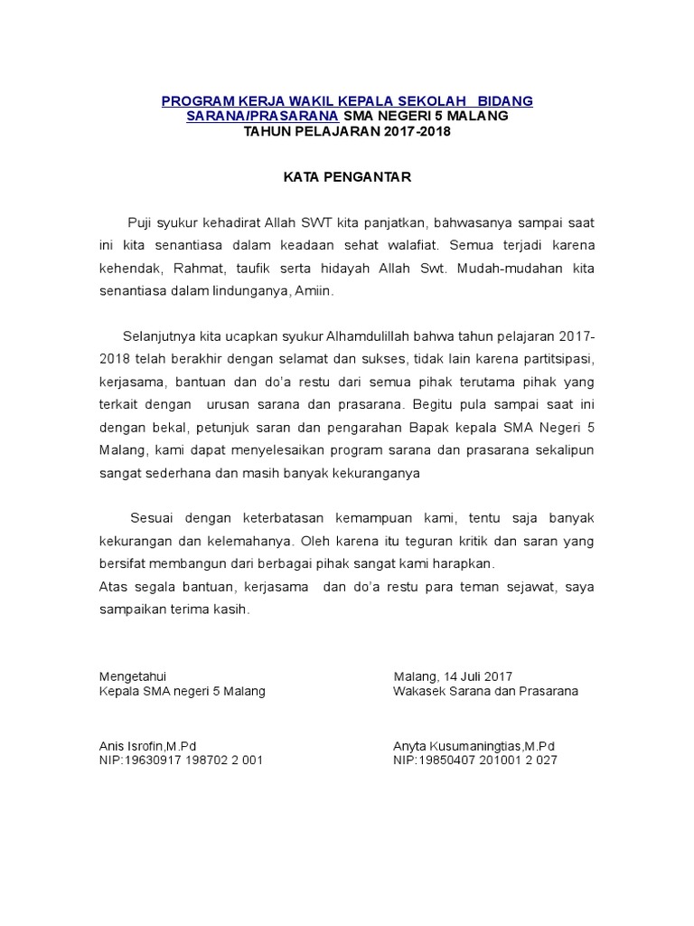 Program Kerja Wakil Kepala Sekolah Bidang Sarana 2017