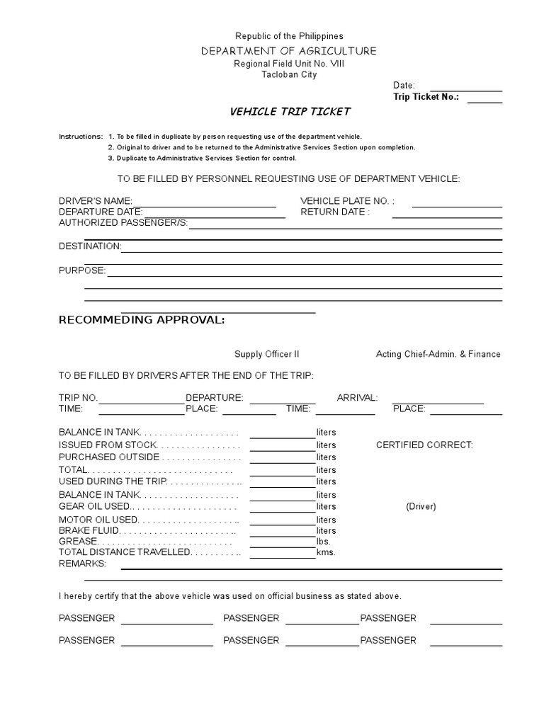Trip Ticket Vehicles Vehicle Technology