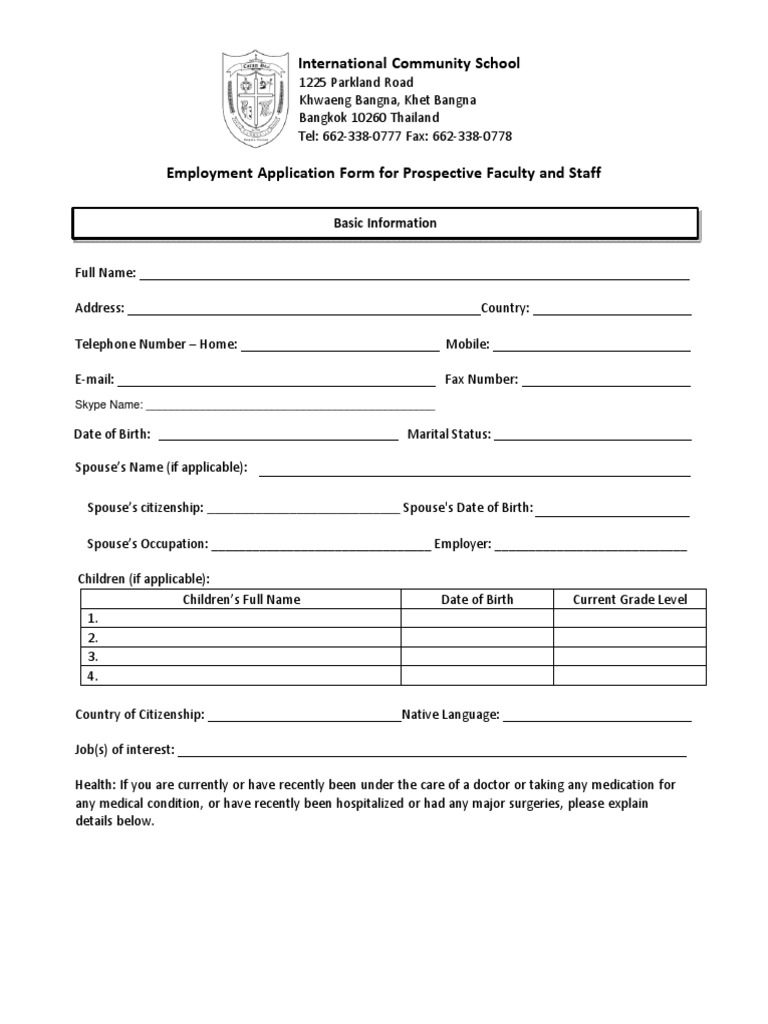 Employment Application for ICS Faculty | PDF | Résumé | Schools