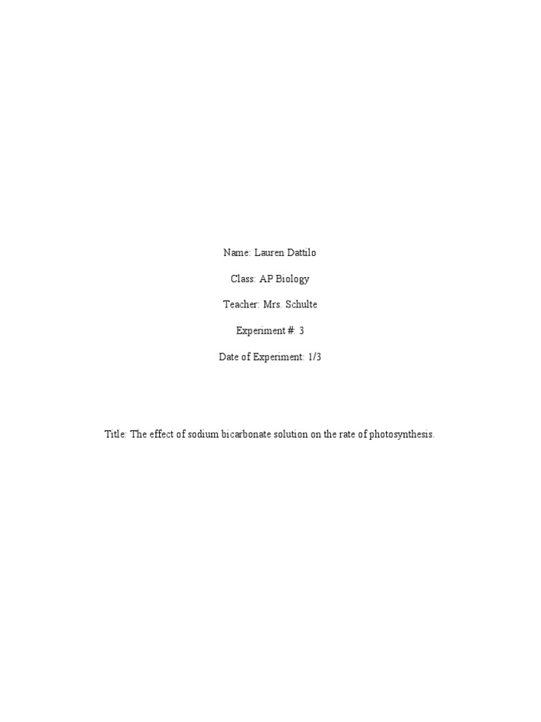 Ap Bio Photosynthesis Lab Report PDF Photosynthesis Sodium