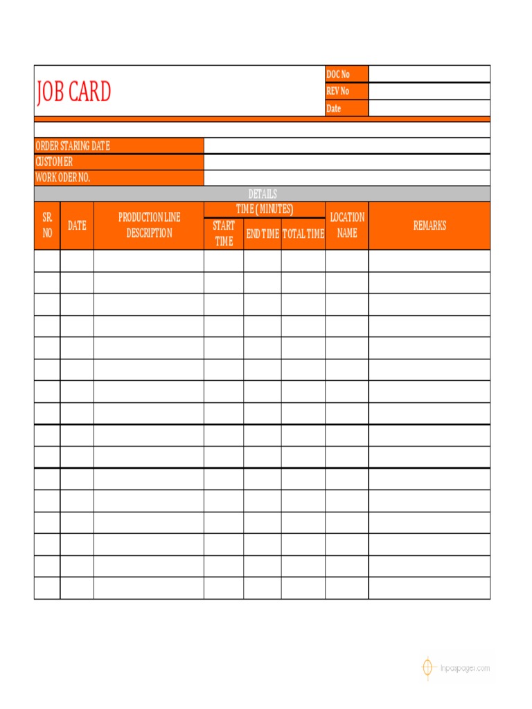 Job Card Template for Production Tracking | PDF