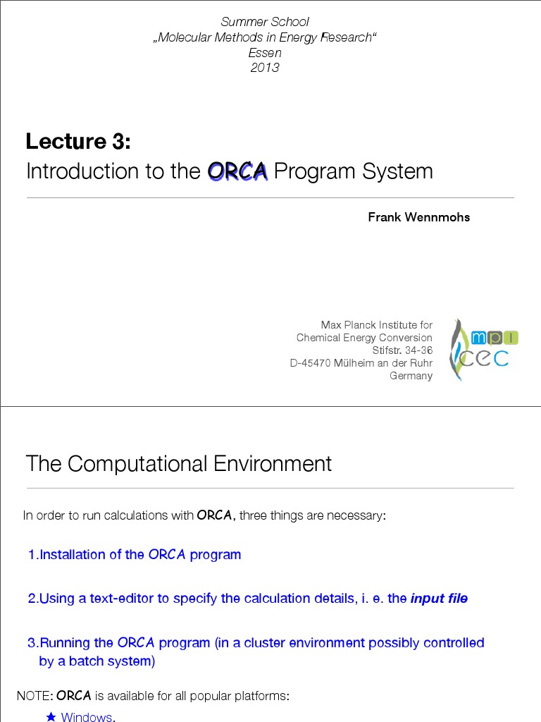 ORCA Program System Overview | PDF | Density Functional Theory ...