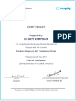 CME Certificate for Dr. DEVY SKRIPSIANI's Completion of Diagnosis and Management of Stroke Article