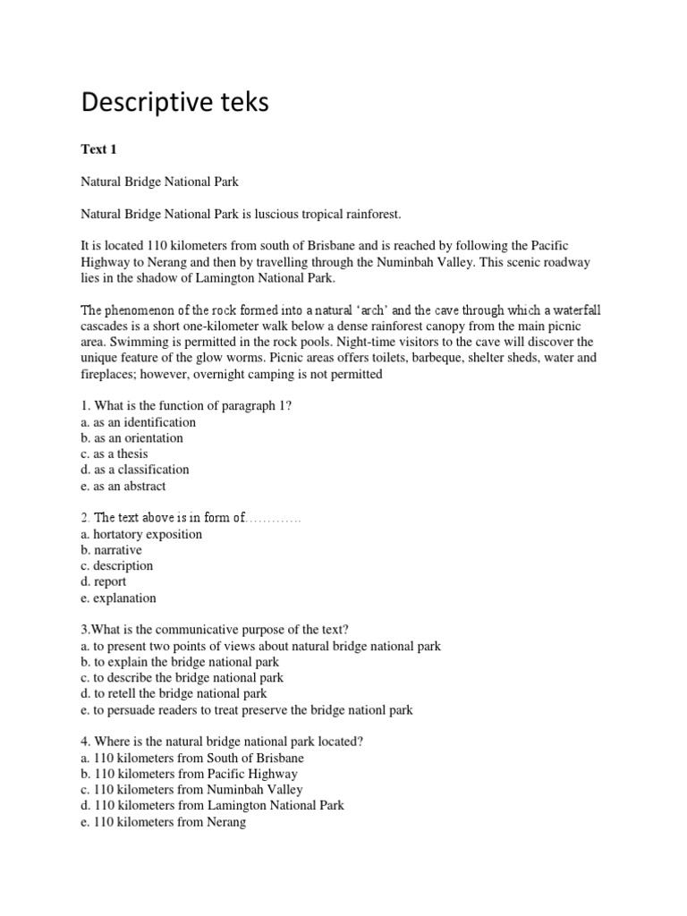 A Descriptive Account of Natural Bridge National Park PDF Bangkok