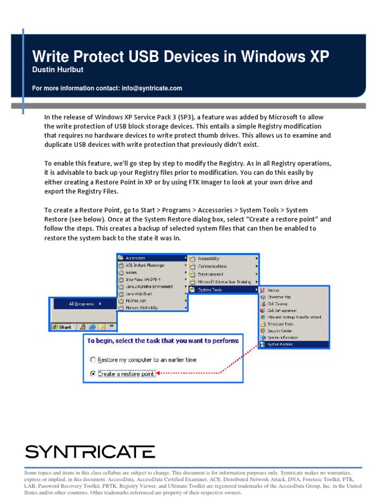 Write Protect USB Devices in Windows XP Dustin Hurlbut PDF Windows