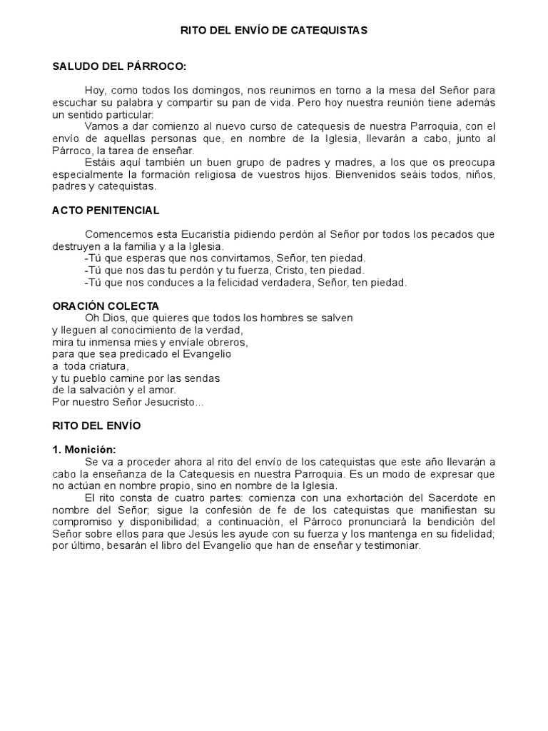 Rito Del Envio de Catequistas | PDF | eucaristía | Misa (liturgia)