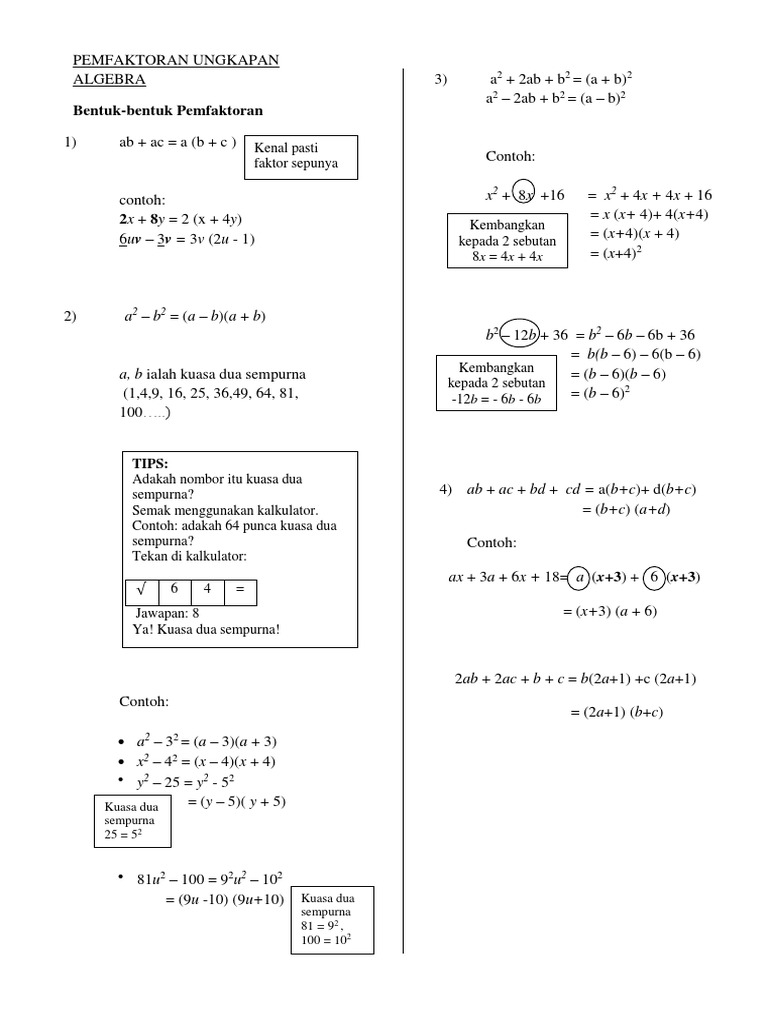 Pemfaktoran Ungkapan Algebra Pdf