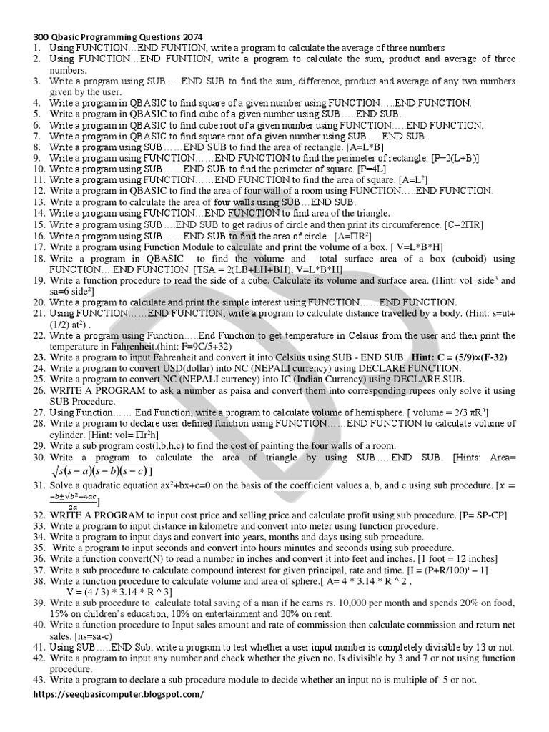 300 Qbasic Programmming Questions | PDF | Triangle | Computer File