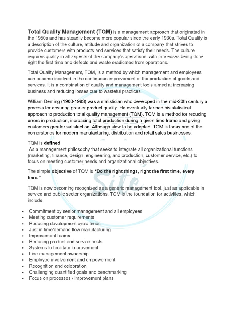 Total Quality Management Overview | PDF | Quality Management | Quality ...