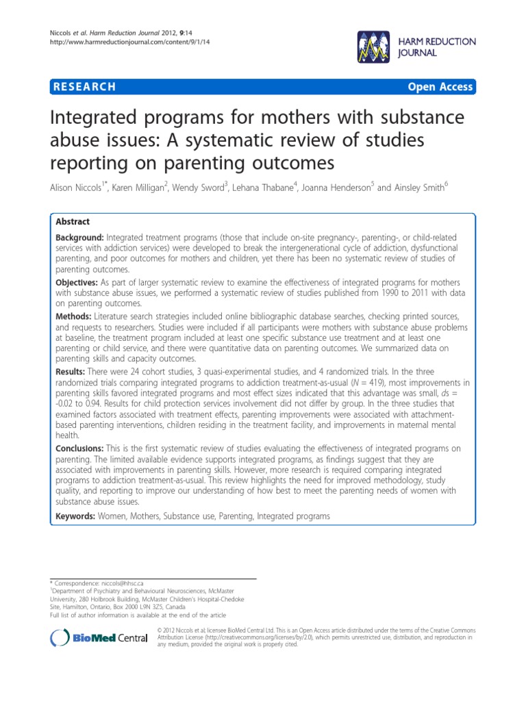 Integrated Programs For Mothers With Substance Abuse Issues: A ...