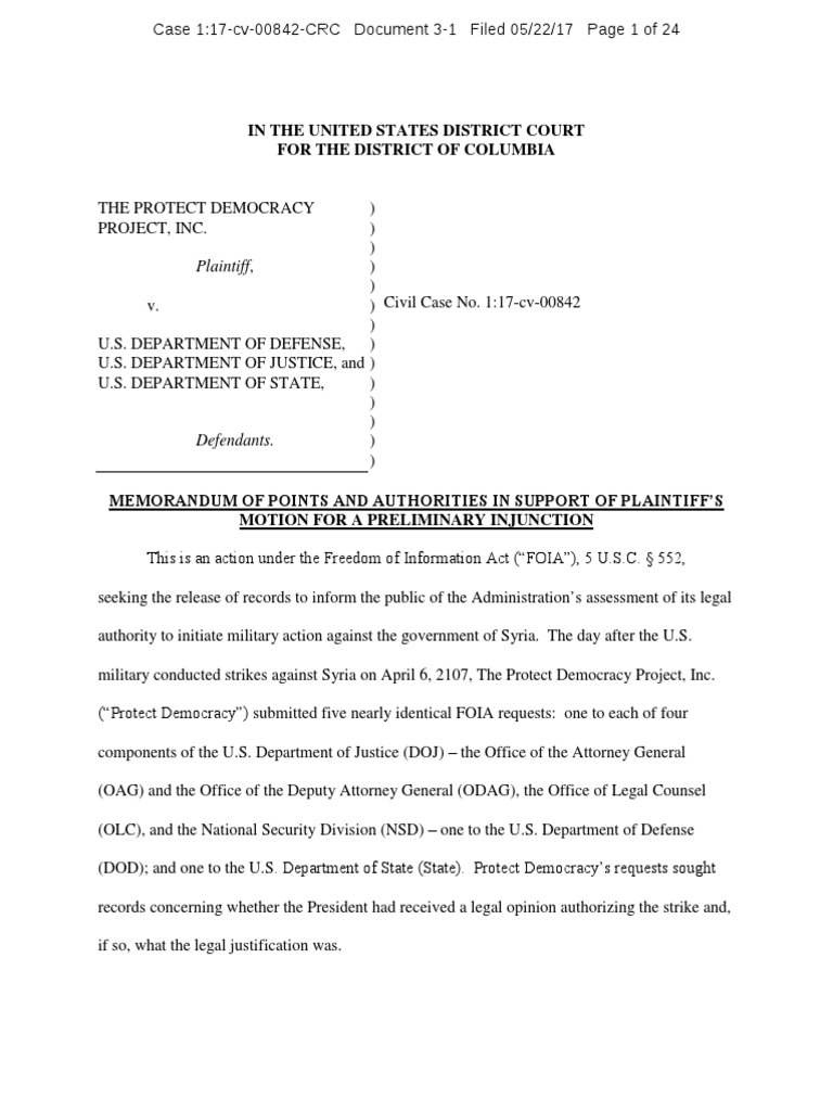 Memorandum of Points and Authorities in Support of Plaintiff's Motion