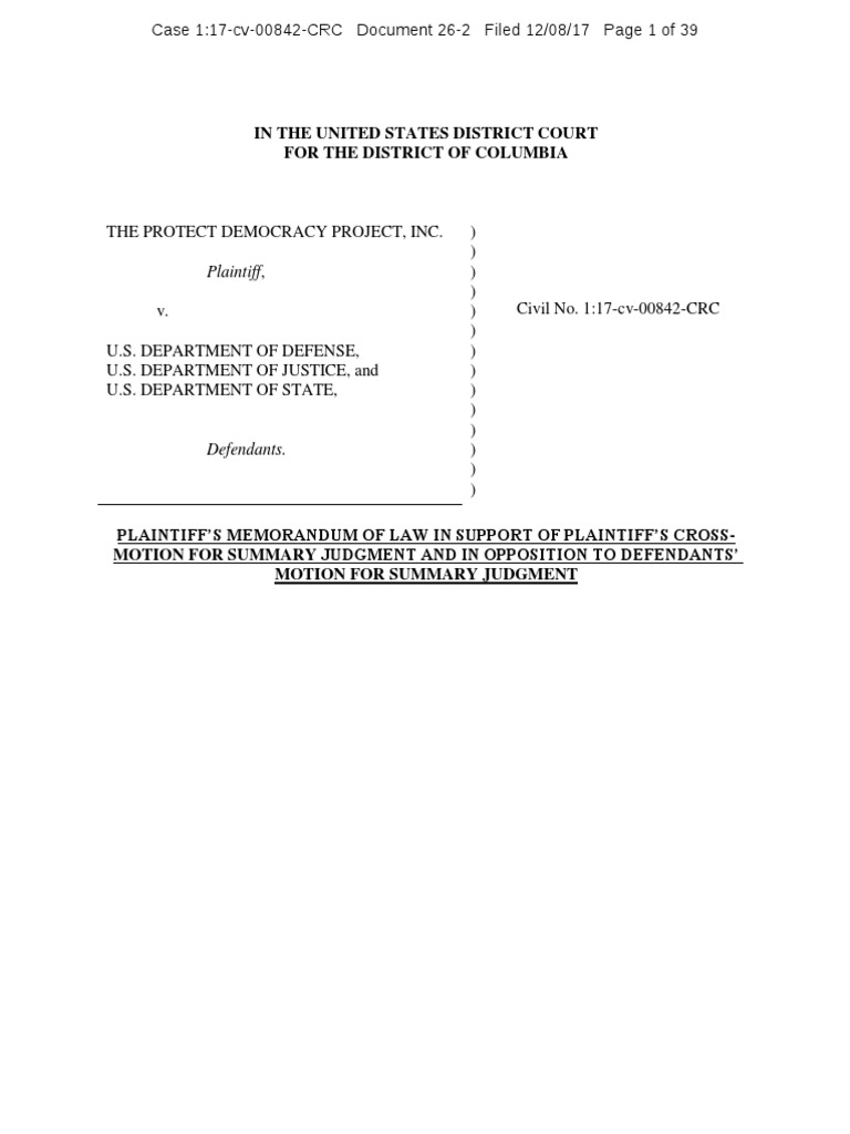 Plaintiff's Memorandum of Law in Support of Plaintiff's Cross-Motion ...