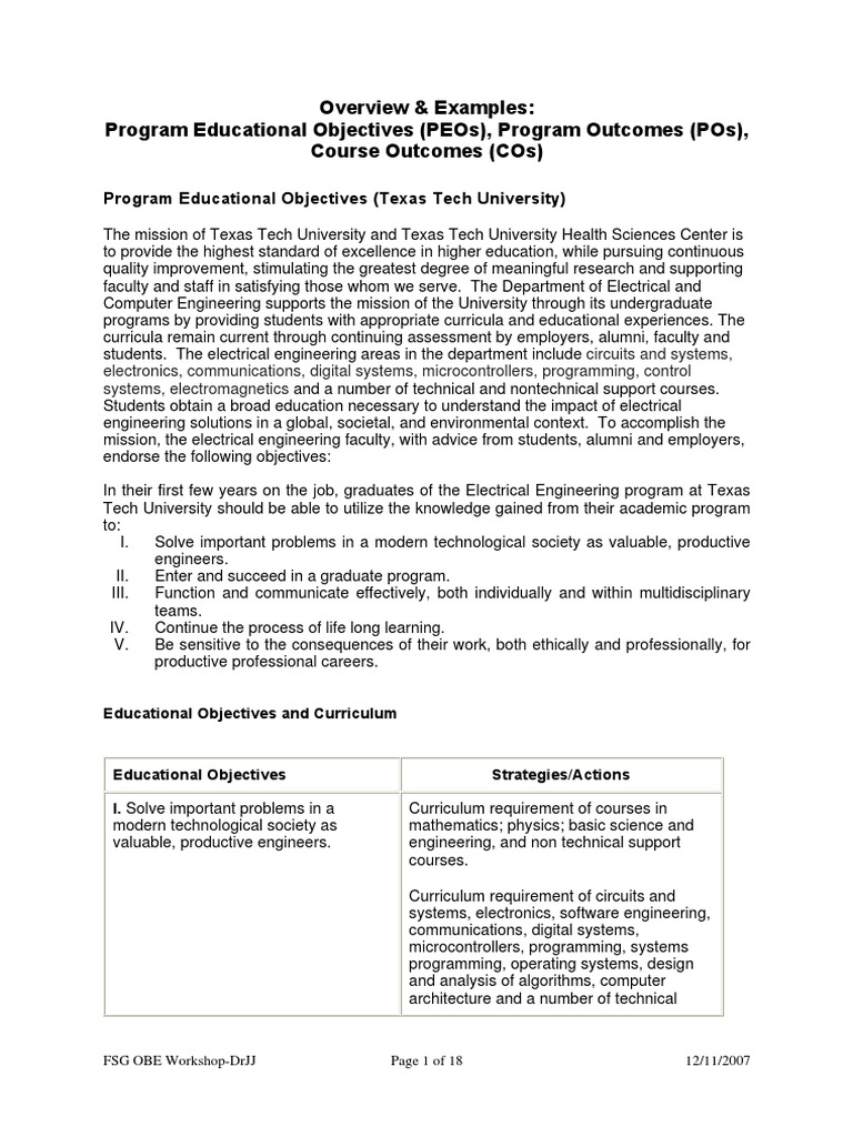 TTU Electrical Engineering Objectives | PDF | Engineering | Curriculum