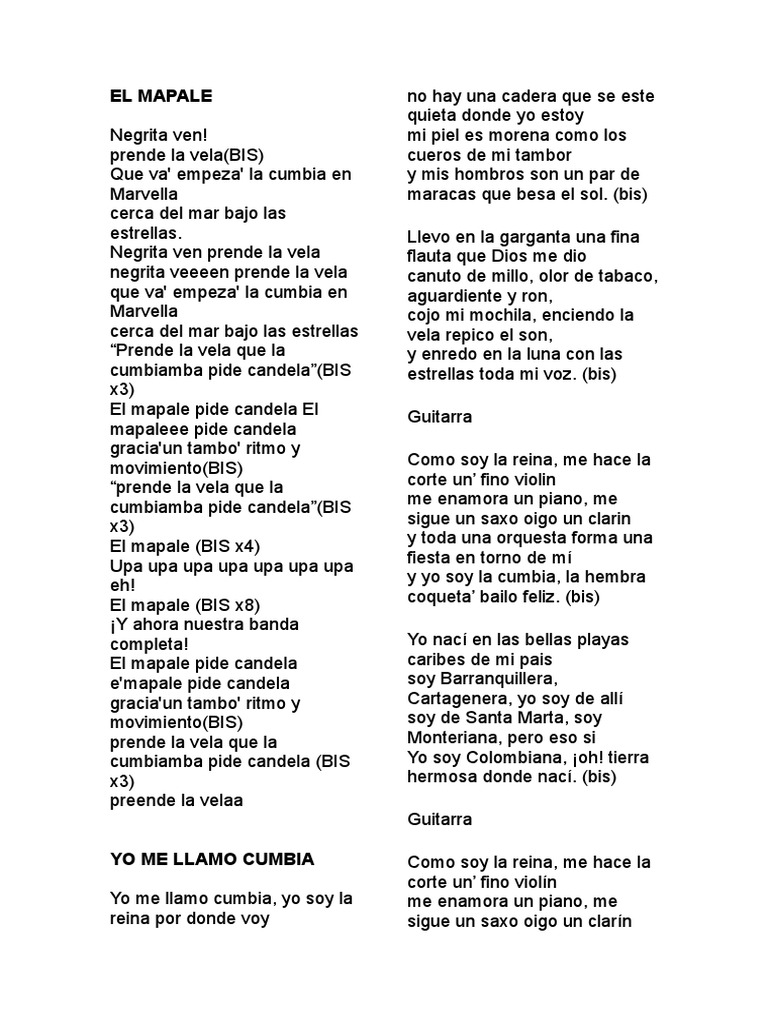 Canción El Mapalé: Letra y Ritmo | PDF | Entretenimiento (general)