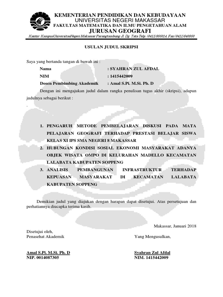 Judul Skripsi Geografi Sosial Pejuang Skripsi