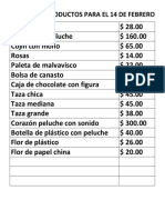 Precios de Productos para El 14 de Febrero