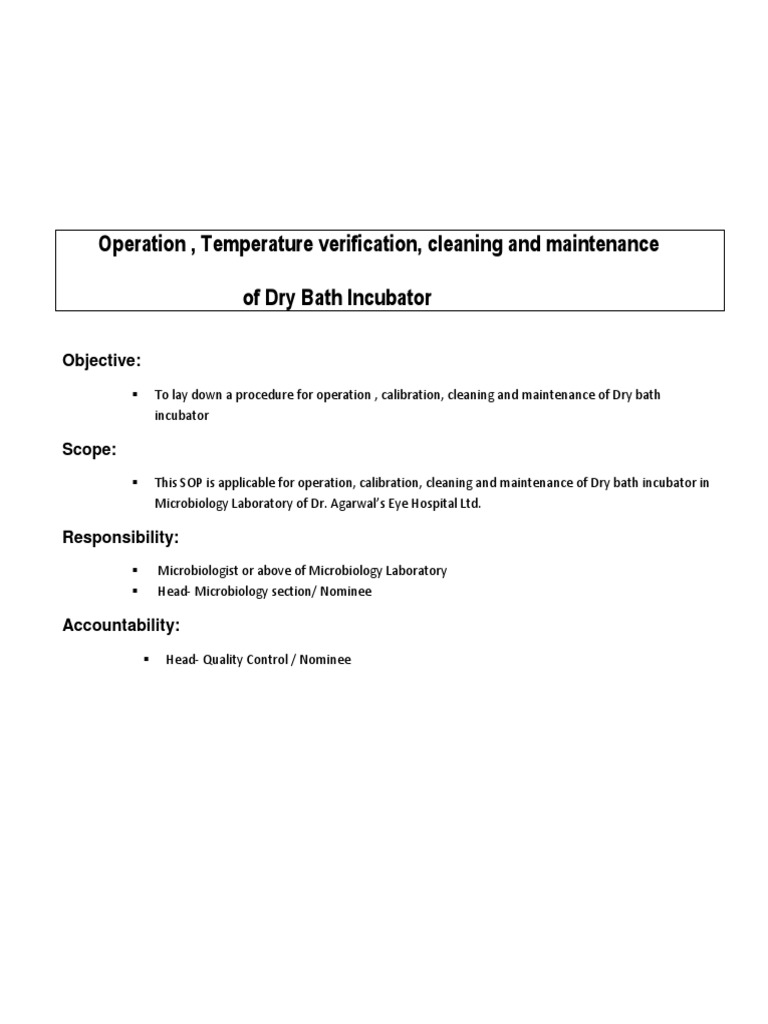 SOP Dry Bath Incubator PDF Temperature Thermometer