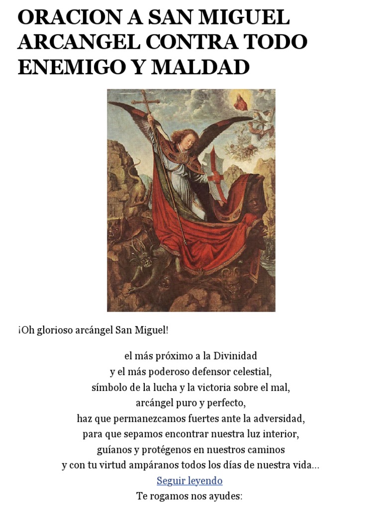 Oracion A San Miguel Arcangel Contra Todo Enemigo y Maldad | PDF ...