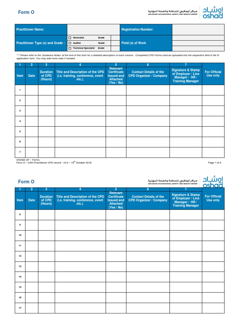 Form O CPD Record WF V3.0 English Professional Development