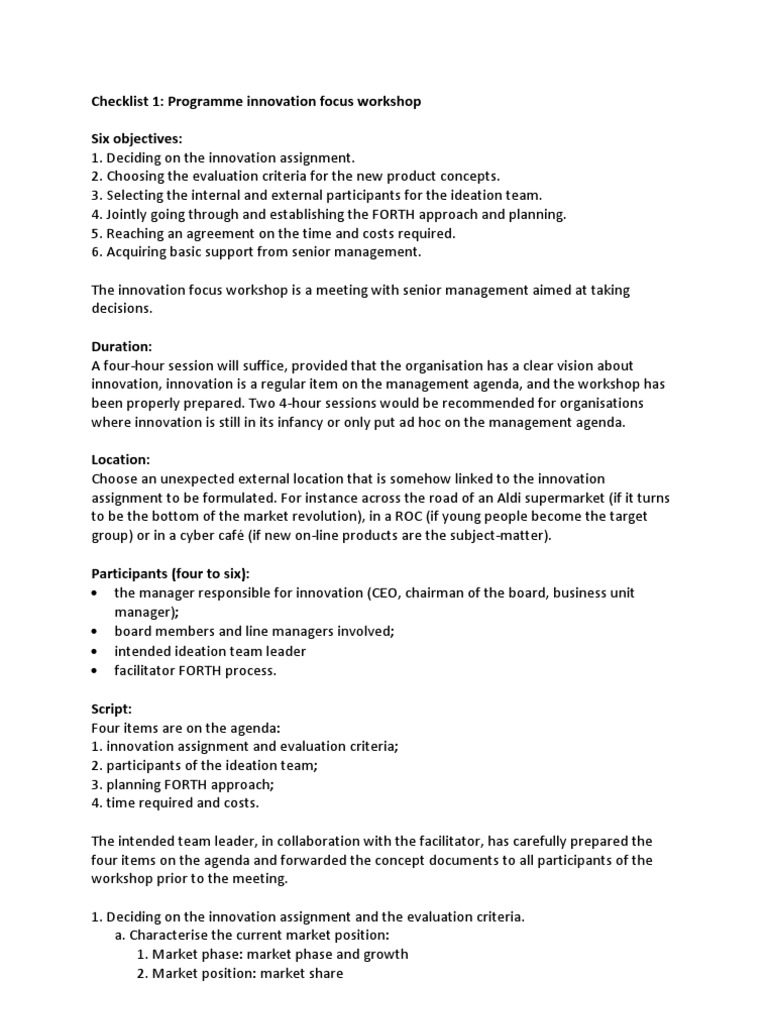 1 Programme Innovation Focus Workshop | PDF | Business