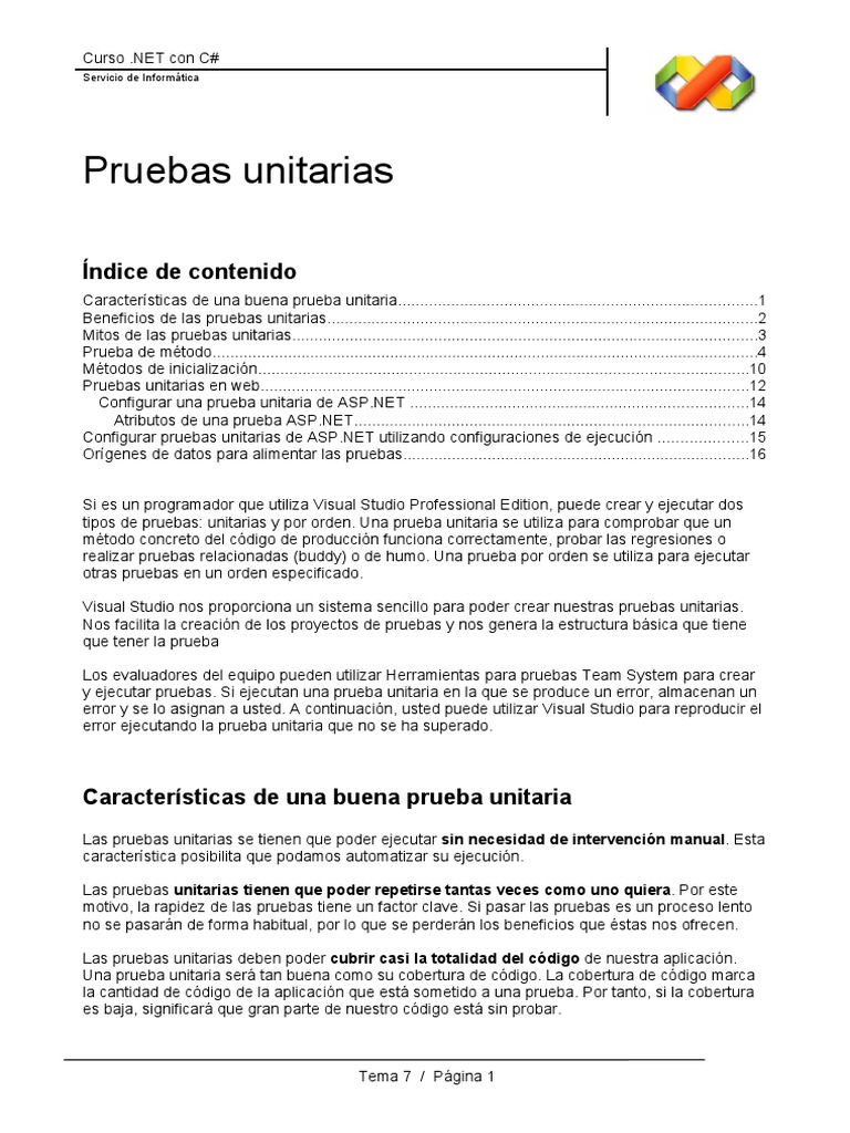 07pruebasunitarias PDF | PDF | Microsoft Visual Studio | C Sharp ...