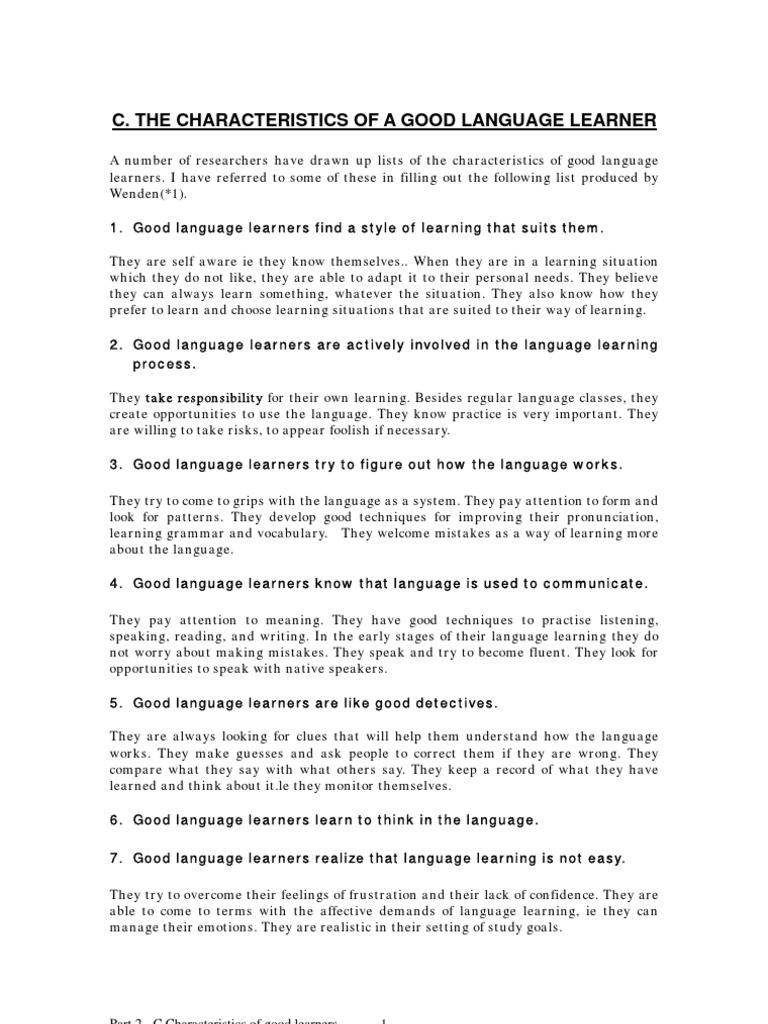 Characteristics of Good Language Learners | PDF | Language Acquisition ...